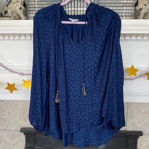 Crown & Ivy Navy Blue Heart Blouse with Tassels